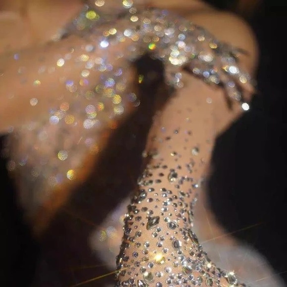 Rhinestones Spandex Elbow Length Gloves Crystals Embellished Long Mittens - Picture 1 of 11